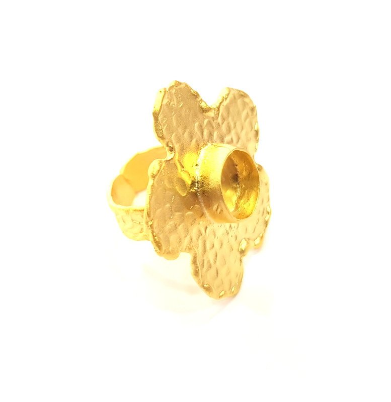 Gold Ring Settings Blank inlay Ring Mosaic Ring Bezel Base Cabochon Mountings Adjustable (10mm blank ) Gold Plated Brass G14717