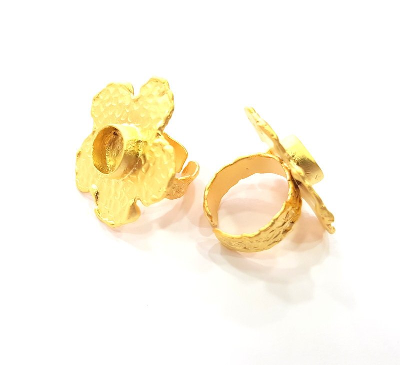 Gold Ring Settings Blank inlay Ring Mosaic Ring Bezel Base Cabochon Mountings Adjustable (10mm blank ) Gold Plated Brass G14717