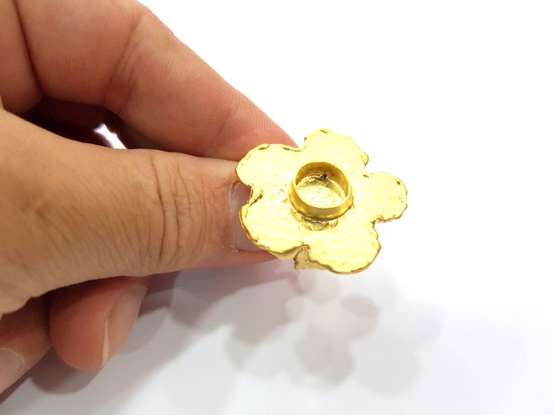 Gold Ring Settings Blank inlay Ring Mosaic Ring Bezel Base Cabochon Mountings Adjustable (10mm blank ) Gold Plated Brass G14717