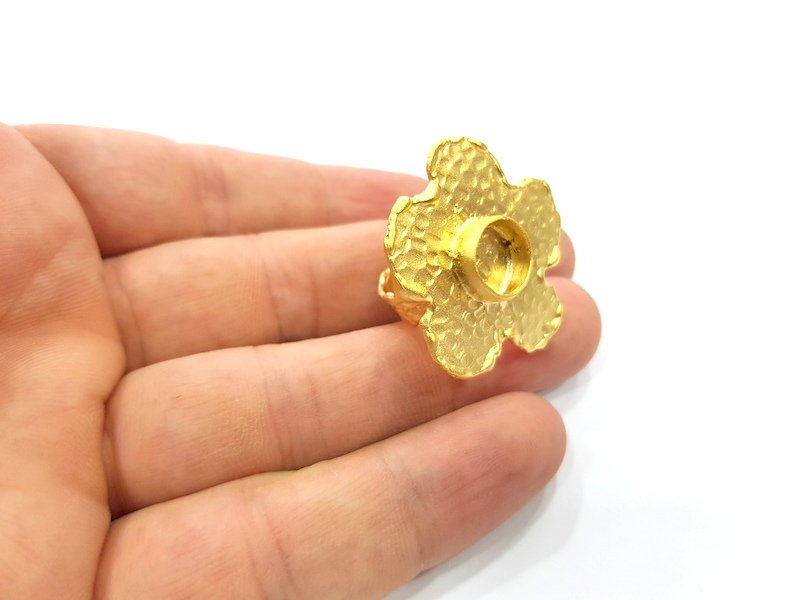 Gold Ring Settings Blank inlay Ring Mosaic Ring Bezel Base Cabochon Mountings Adjustable (10mm blank ) Gold Plated Brass G14717