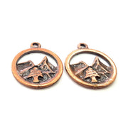 4 Mountain and Tree Charm Antique Copper Charm Antique Copper Plated Metal (20mm) G14734