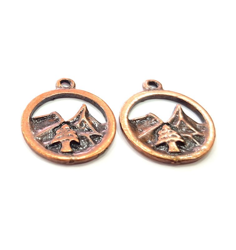 4 Mountain and Tree Charm Antique Copper Charm Antique Copper Plated Metal (20mm) G14734