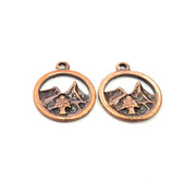 4 Mountain and Tree Charm Antique Copper Charm Antique Copper Plated Metal (20mm) G14734