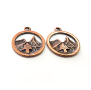 4 Mountain and Tree Charm Antique Copper Charm Antique Copper Plated Metal (20mm) G14734