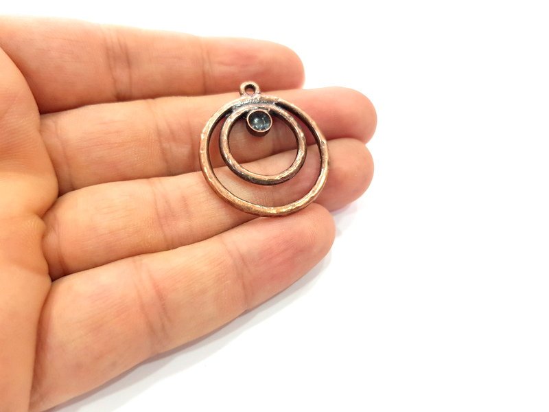 2 Copper Pendant Blank Mountings Antique Copper Plated Metal ( 4 mm round blank) G14736