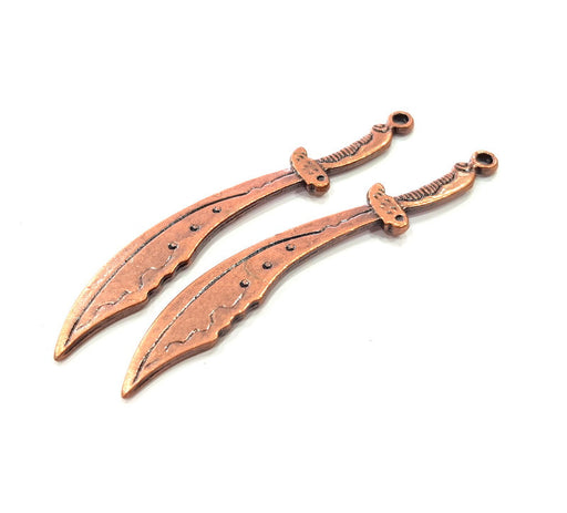 2 Sword Pendant Antique Copper Pendant Antique Copper Plated Metal ( 72x9 mm ) G14737