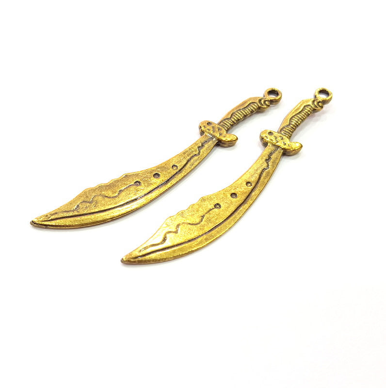 2 Sword Pendant Antique Bronze Pendant Antique Bronze Plated Metal Pendant (71x10mm) G14740
