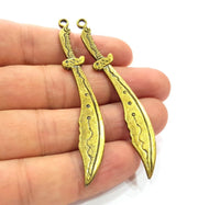 2 Sword Pendant Antique Bronze Pendant Antique Bronze Plated Metal Pendant (71x10mm) G14740