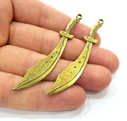 2 Sword Pendant Antique Bronze Pendant Antique Bronze Plated Metal Pendant (71x10mm) G14740