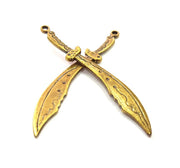 2 Sword Pendant Antique Bronze Pendant Antique Bronze Plated Metal Pendant (71x10mm) G14740