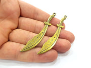 2 Sword Pendant Antique Bronze Pendant Antique Bronze Plated Metal Pendant (71x10mm) G14740