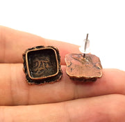 Earring Blank Base Settings Copper Resin Blank Cabochon Base inlay Blank Mountings Antique Copper Plated Brass (10x10mm blank) 1 Set  G14745