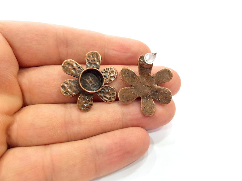 Earring Blank Base Settings Copper Resin Blank Cabochon Base inlay Blank Mountings Antique Copper Plated Brass (10mm blank) 1 Set  G14746