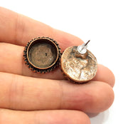 Earring Blank Base Settings Copper Resin Blank Cabochon Base inlay Blank Mountings Antique Copper Plated Brass (16mm blank) 1 Set  G14749