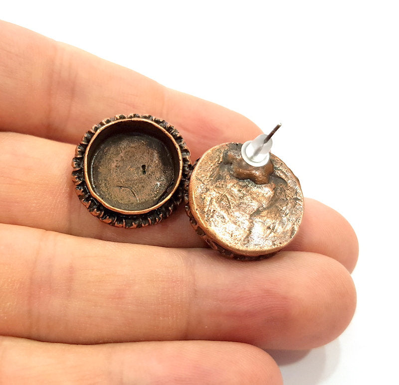 Earring Blank Base Settings Copper Resin Blank Cabochon Base inlay Blank Mountings Antique Copper Plated Brass (16mm blank) 1 Set  G14749