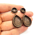 Earring Blank Base Settings Copper Resin Blank Cabochon Base inlay Mountings Antique Copper Plated Brass (25x18mm+10mm blank) 1 Set G14752