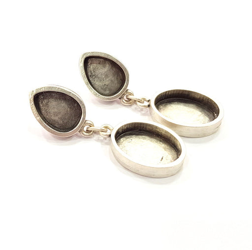 Earring Blank Base Settings Silver Resin Blank Cabochon Base inlay Blank Mountings Antique Silver Plated Metal (13x10+17x13mm) 1 Set  G14655
