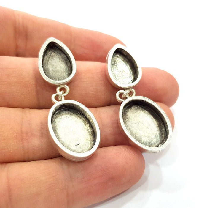 Earring Blank Base Settings Silver Resin Blank Cabochon Base inlay Blank Mountings Antique Silver Plated Metal (13x10+17x13mm) 1 Set  G14655