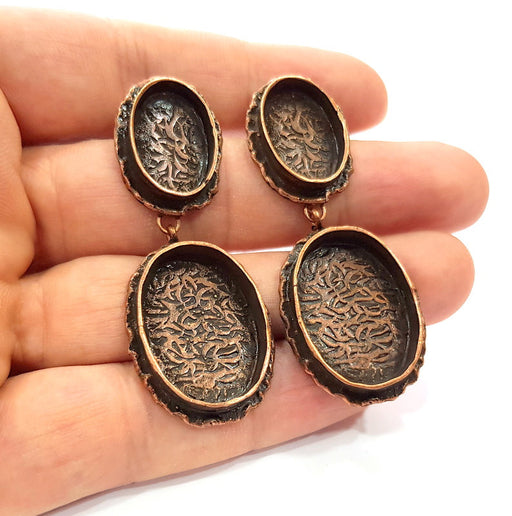 Earring Blank Base Settings Copper Resin Blank Cabochon Base inlay Mountings Antique Copper Plated Brass (25x18+18x13mm blank) 1 Set G14756