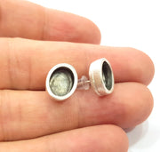Earring Blank Base Settings Silver Resin Blank Cabochon Base inlay Blank Mountings Antique Silver Plated Metal (10x8mm blank) 1 Set  G14757