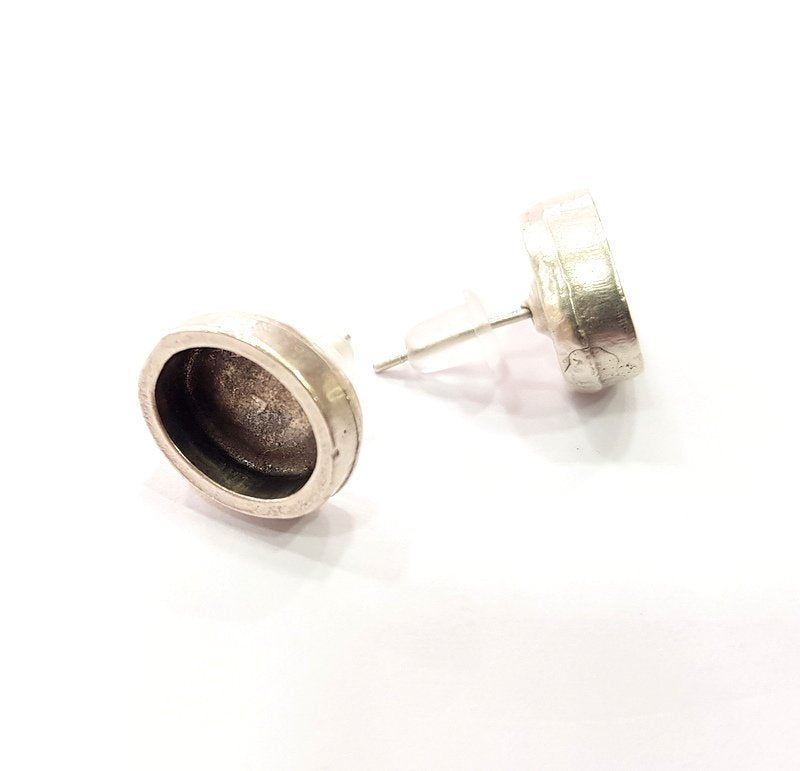Earring Blank Base Settings Silver Resin Blank Cabochon Base inlay Blank Mountings Antique Silver Plated Metal (10x8mm blank) 1 Set  G14757