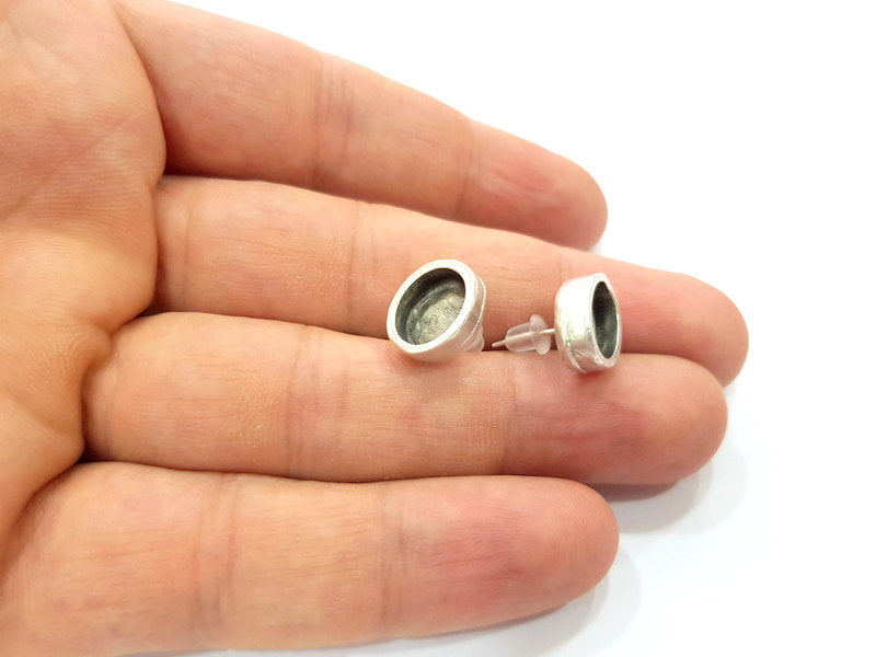 Earring Blank Base Settings Silver Resin Blank Cabochon Base inlay Blank Mountings Antique Silver Plated Metal (10x8mm blank) 1 Set  G14757
