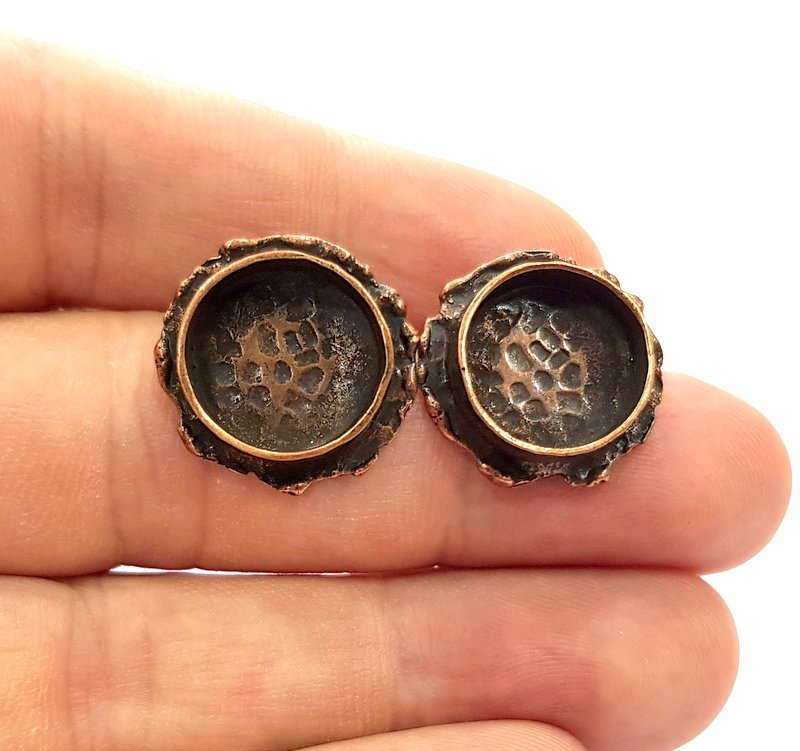 Earring Blank Base Settings Copper Resin Blank Cabochon Base inlay Blank Mountings Antique Copper Plated Brass (13mm blank) 1 Set  G14760