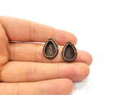 Earring Blank Base Settings Copper Resin Blank Cabochon Base inlay Blank Mountings Antique Copper Plated Brass (14x10mm blank) 1 Set  G14762