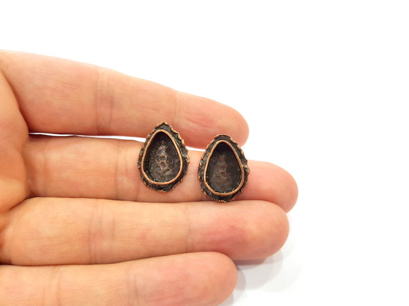 Earring Blank Base Settings Copper Resin Blank Cabochon Base inlay Blank Mountings Antique Copper Plated Brass (14x10mm blank) 1 Set  G14762