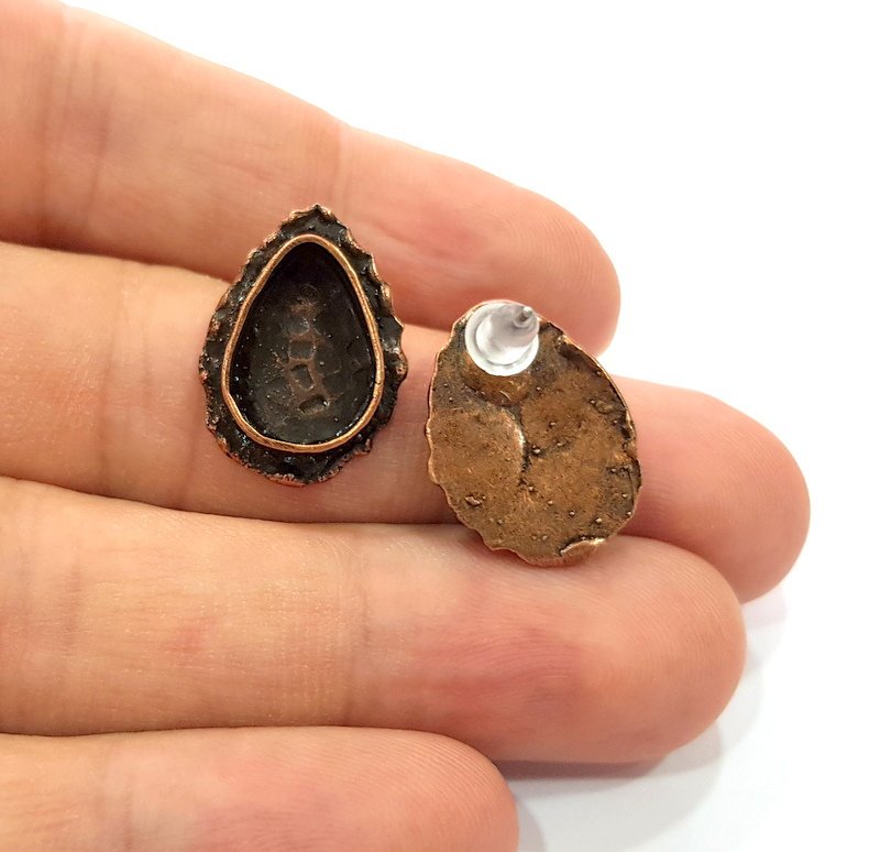 Earring Blank Base Settings Copper Resin Blank Cabochon Base inlay Blank Mountings Antique Copper Plated Brass (14x10mm blank) 1 Set  G14762