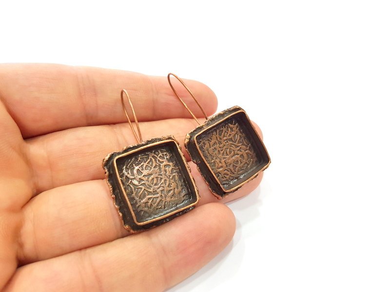 Earring Blank Base Settings Copper Resin Blank Cabochon Base inlay Blank Mountings Antique Copper Plated Brass (18x18mm blank) 1 Set  G14763