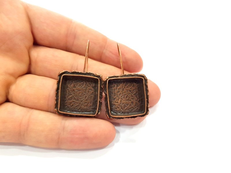Earring Blank Base Settings Copper Resin Blank Cabochon Base inlay Blank Mountings Antique Copper Plated Brass (18x18mm blank) 1 Set  G14763