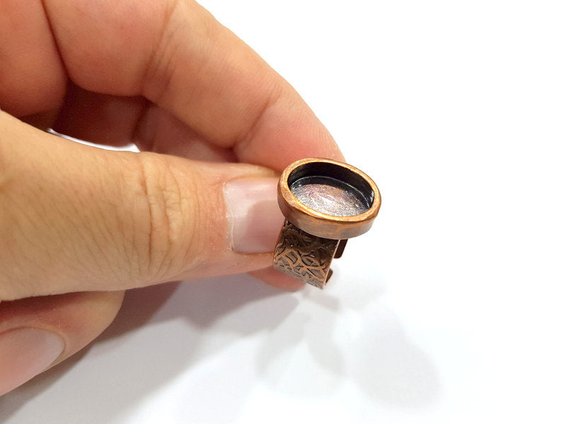 Copper Ring Blank Setting Cabochon Base inlay Ring Backs Mounting Adjustable Ring Base Bezel (14x10mm blank) Antique Copper Plated G15635