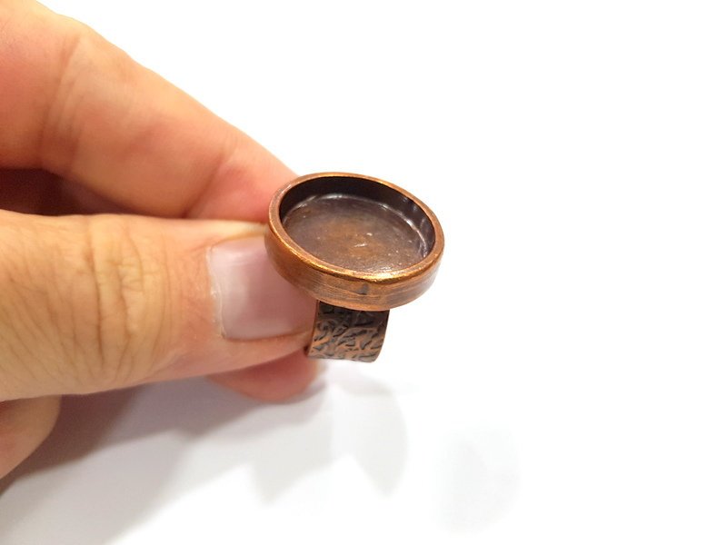 Copper Ring Blank Setting Cabochon Base inlay Ring Backs Mounting Adjustable Ring Base Bezel (20mm blank) Antique Copper Plated G15636