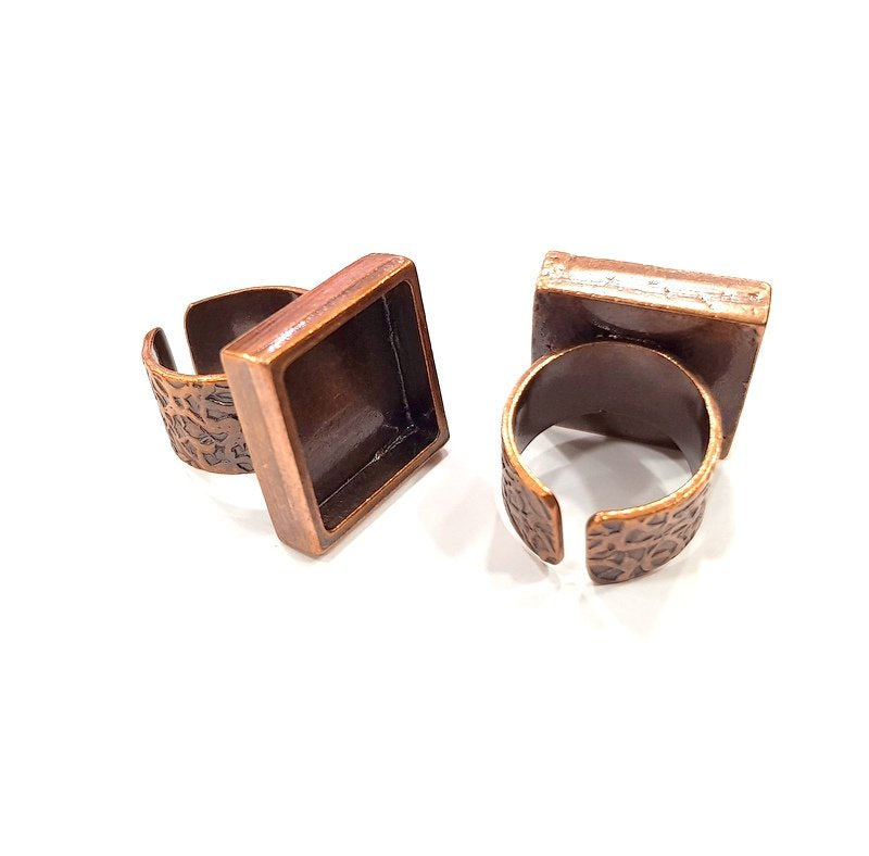 Copper Ring Blank Setting Cabochon Base inlay Ring Backs Mounting Adjustable Ring Base Bezel (16x16mm blank) Antique Copper Plated G15641