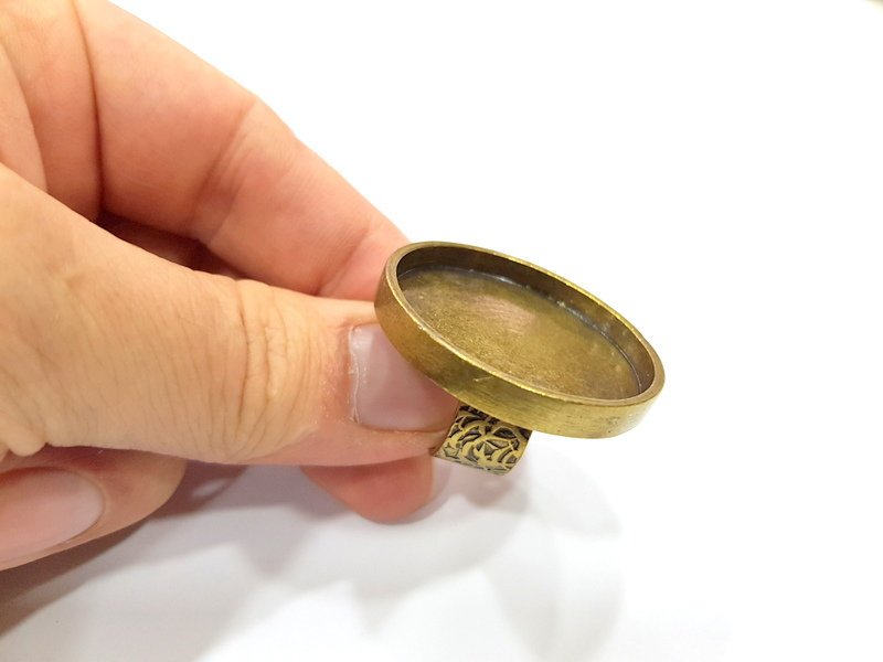 Antique Bronze Ring Blank Setting Cabochon Base inlay Ring Backs Mounting Adjustable Ring Bezel (35mm blank) Antique Bronze Plated G15644