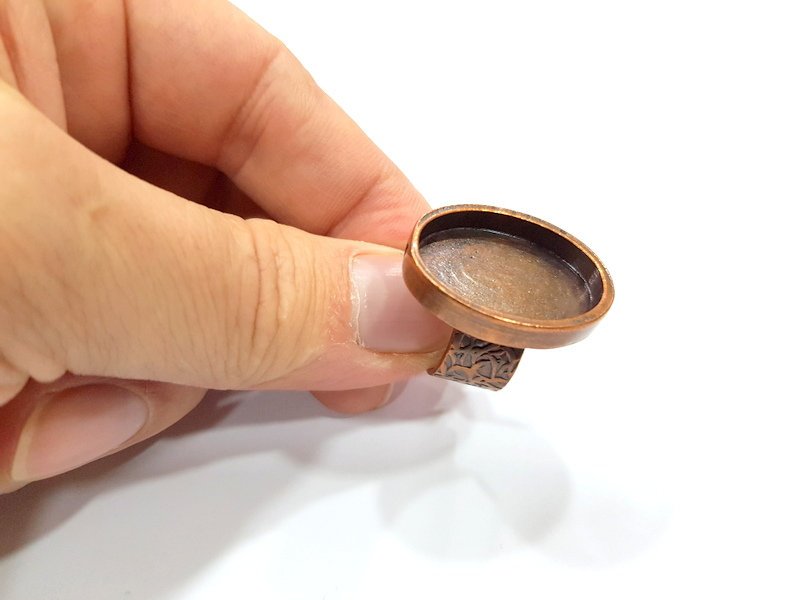 Copper Ring Blank Setting Cabochon Base inlay Ring Backs Mounting Adjustable Ring Base Bezel (25x18mm blank) Antique Copper Plated G15646