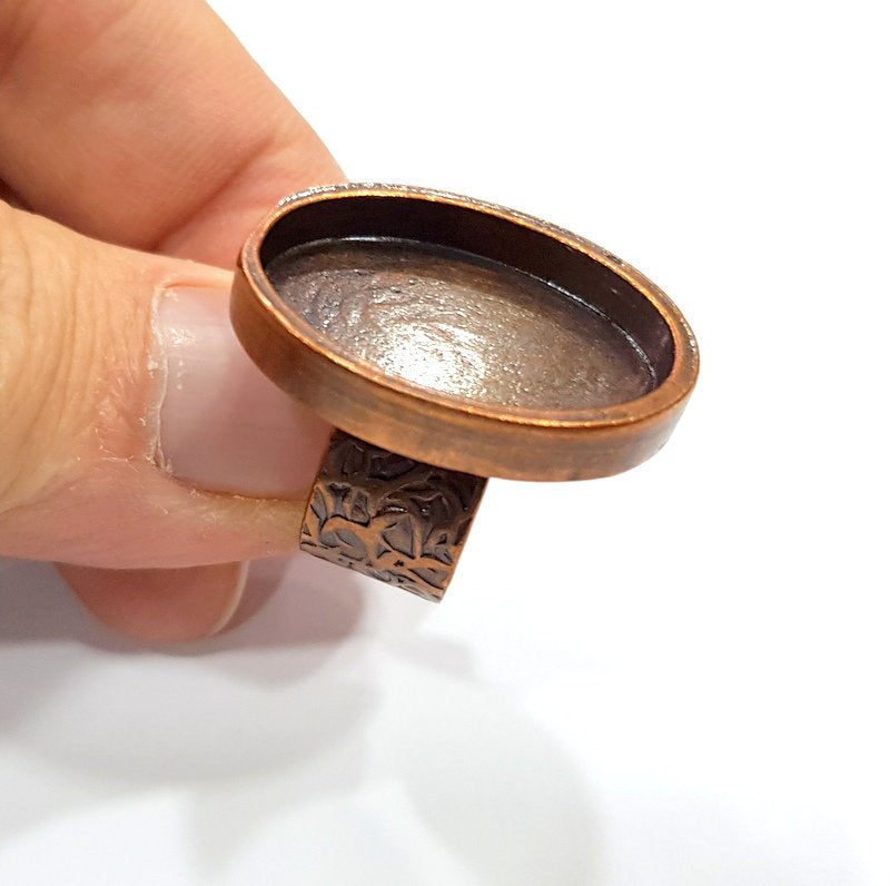 Copper Ring Blank Setting Cabochon Base inlay Ring Backs Mounting Adjustable Ring Base Bezel (25x18mm blank) Antique Copper Plated G15646