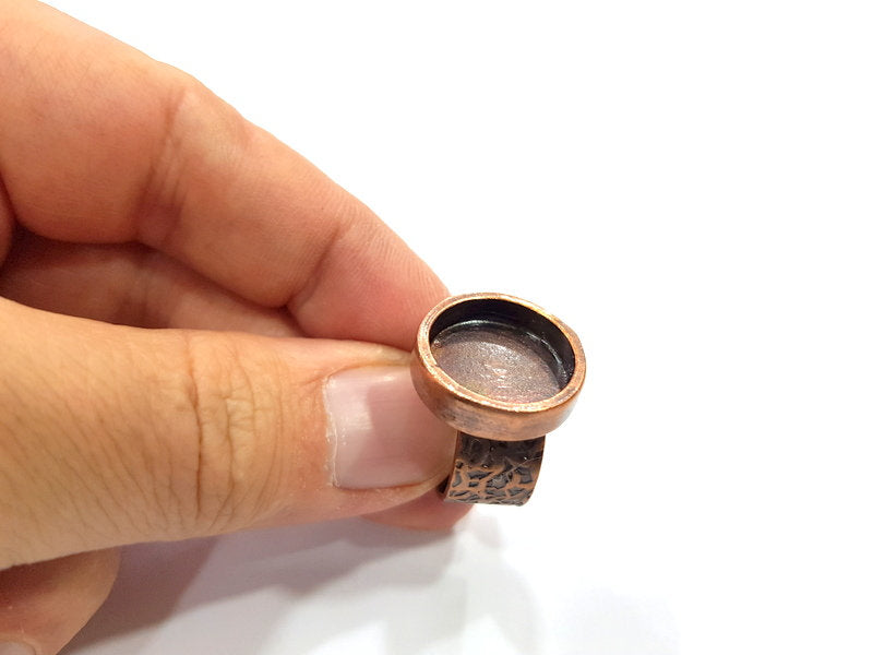 Copper Ring Blank Setting Cabochon Base inlay Ring Backs Mounting Adjustable Ring Base Bezel (16mm blank) Antique Copper Plated G15647