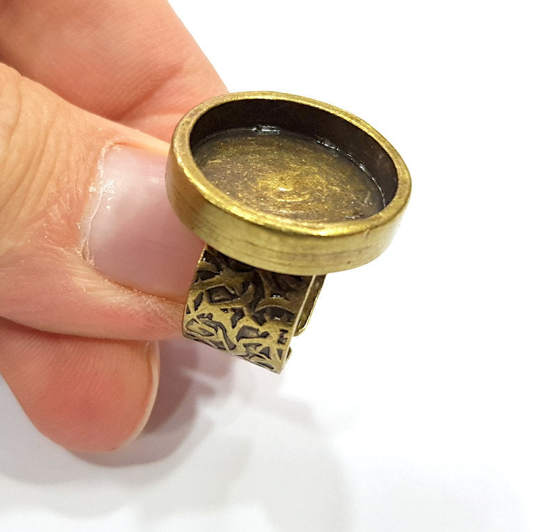 Antique Bronze Ring Blank Setting Cabochon Base inlay Ring Backs Mounting Adjustable Ring Bezel (18mm blank) Antique Bronze Plated G15648
