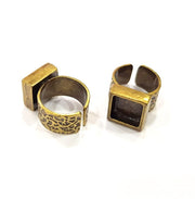 Antique Bronze Ring Blank Setting Cabochon Base inlay Ring Backs Mounting Adjustable Ring Bezel (10x10mm blank) Antique Bronze Plated G15650