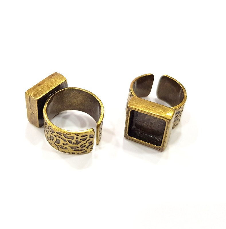 Antique Bronze Ring Blank Setting Cabochon Base inlay Ring Backs Mounting Adjustable Ring Bezel (10x10mm blank) Antique Bronze Plated G15650