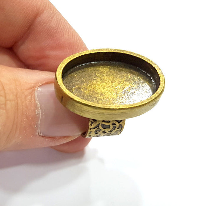 Antique Bronze Ring Blank Setting Cabochon Base inlay Ring Backs Mounting Adjustable Ring Bezel (25x18mm blank) Antique Bronze Plated G15652