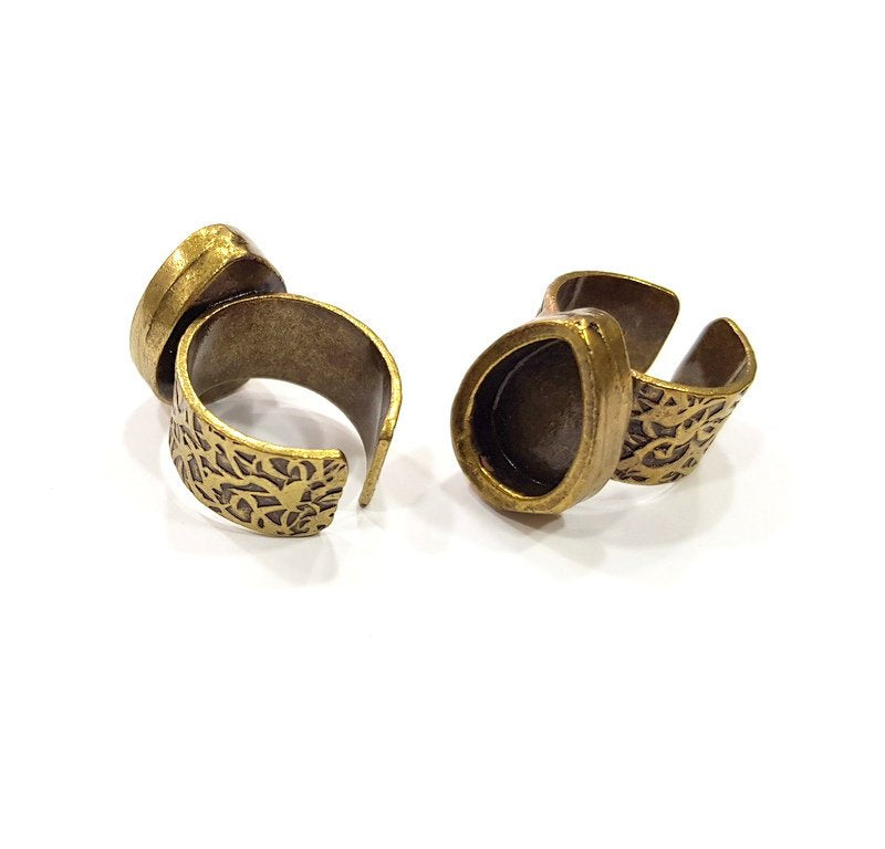 Antique Bronze Ring Blank Setting Cabochon Base inlay Ring Backs Mounting Adjustable Ring Bezel (14x10mm blank) Antique Bronze Plated G15654