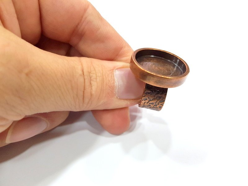 Copper Ring Blank Setting Cabochon Base inlay Ring Backs Mounting Adjustable Ring Base Bezel (22mm blank) Antique Copper Plated G15656