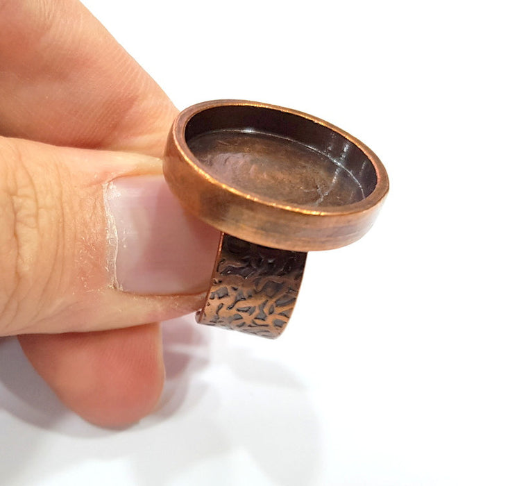 Copper Ring Blank Setting Cabochon Base inlay Ring Backs Mounting Adjustable Ring Base Bezel (22mm blank) Antique Copper Plated G15656