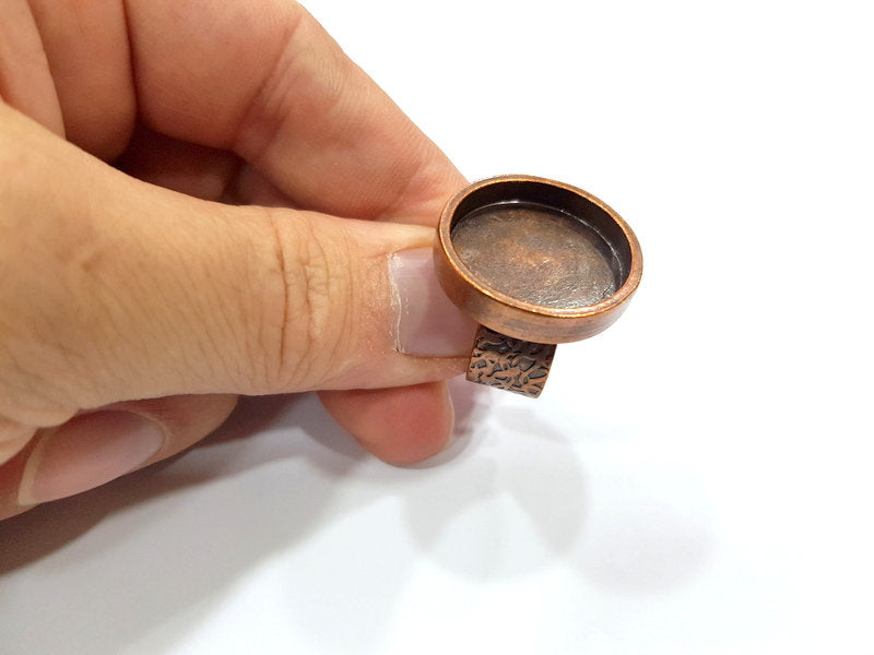 Copper Ring Blank Setting Cabochon Base inlay Ring Backs Mounting Adjustable Ring Base Bezel (22mm blank) Antique Copper Plated G15656