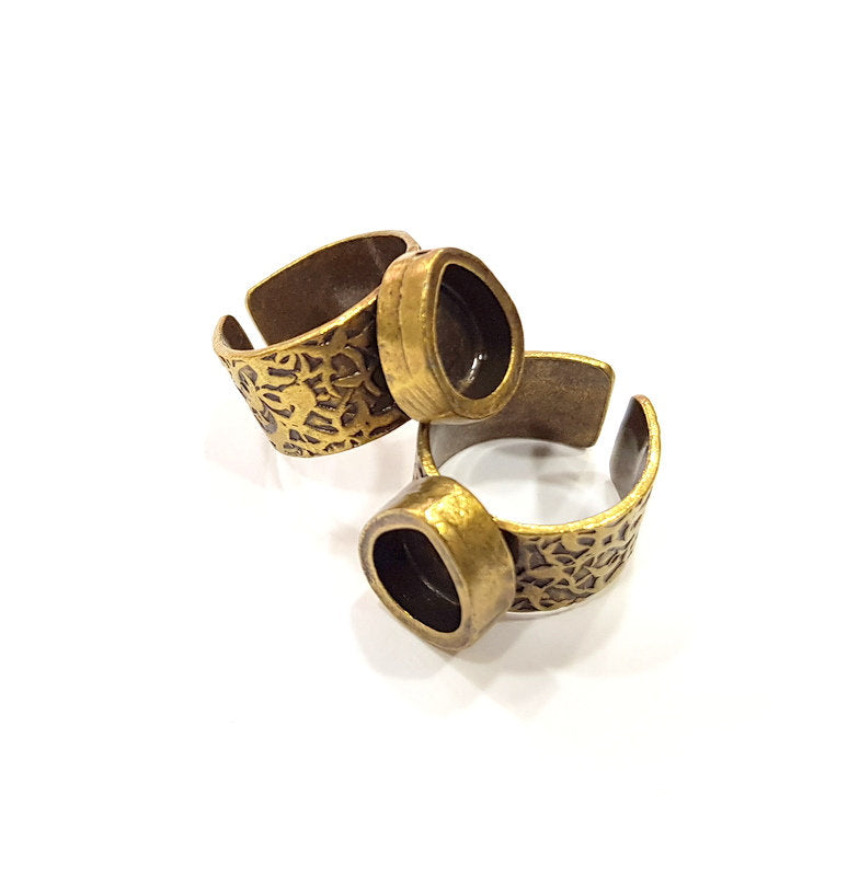 Antique Bronze Ring Blank Setting Cabochon Base inlay Ring Backs Mounting Adjustable Ring Bezel (10x8mm blank) Antique Bronze Plated G15657