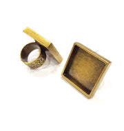 Antique Bronze Ring Blank Setting Cabochon Base inlay Ring Backs Mounting Adjustable Ring Bezel (25x25mm blank) Antique Bronze Plated G15658