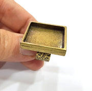 Antique Bronze Ring Blank Setting Cabochon Base inlay Ring Backs Mounting Adjustable Ring Bezel (25x25mm blank) Antique Bronze Plated G15658